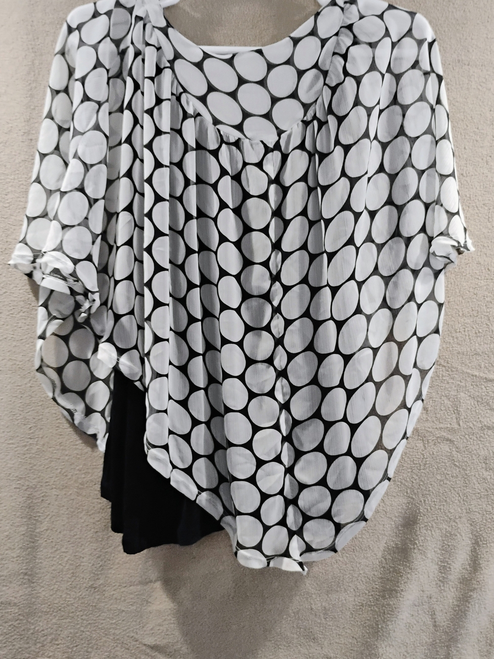Lane Bryant Black and White Polka Dot Draped Blouse